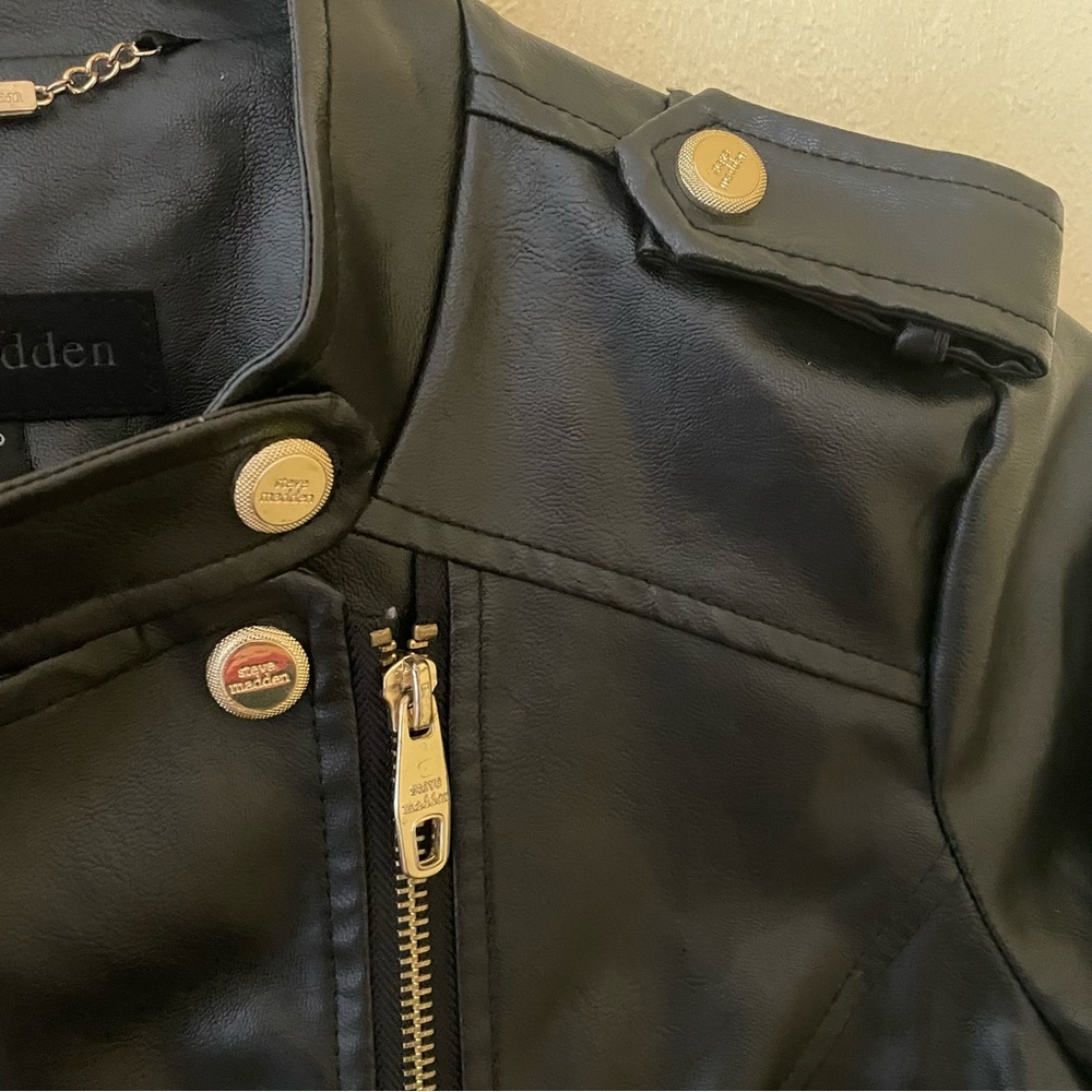 Steve Madden Black Faux Leather Jacket Sz-Small - Picture 6 of 13